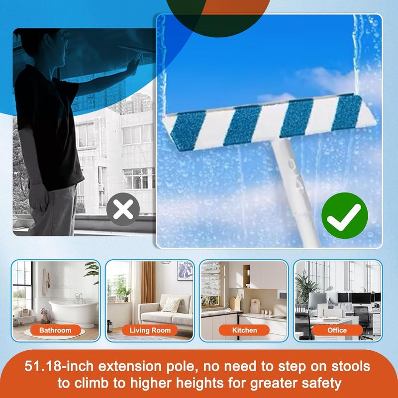 KASTWAVE Window Cleaning Kit, 3-in-1 Professional Window Cleaning Equipment, 51.18in Extendable Window Cleaning Pole and Squeegee Cleaner, 80ml Self-contained Water Bottle, for Indoor/Outdoor High Windows - Image 5