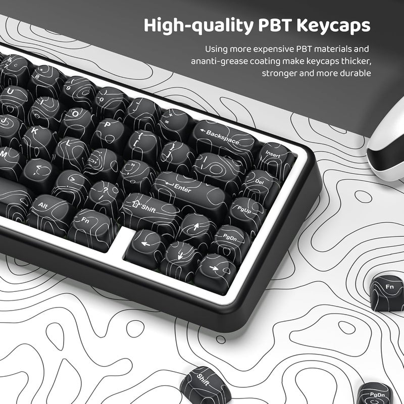 dagaladoo مجموعة مفاتيح السوداء الطبوغرافية، ملف MOA، مفاتيح PBT بنسبة 100%، 129 مفتاحًا مخصصًا بلوحة مفاتيح ميكانيكية بتخطيط US لتنسيقات 100% و75% و65% و60% وTKL - Image 2