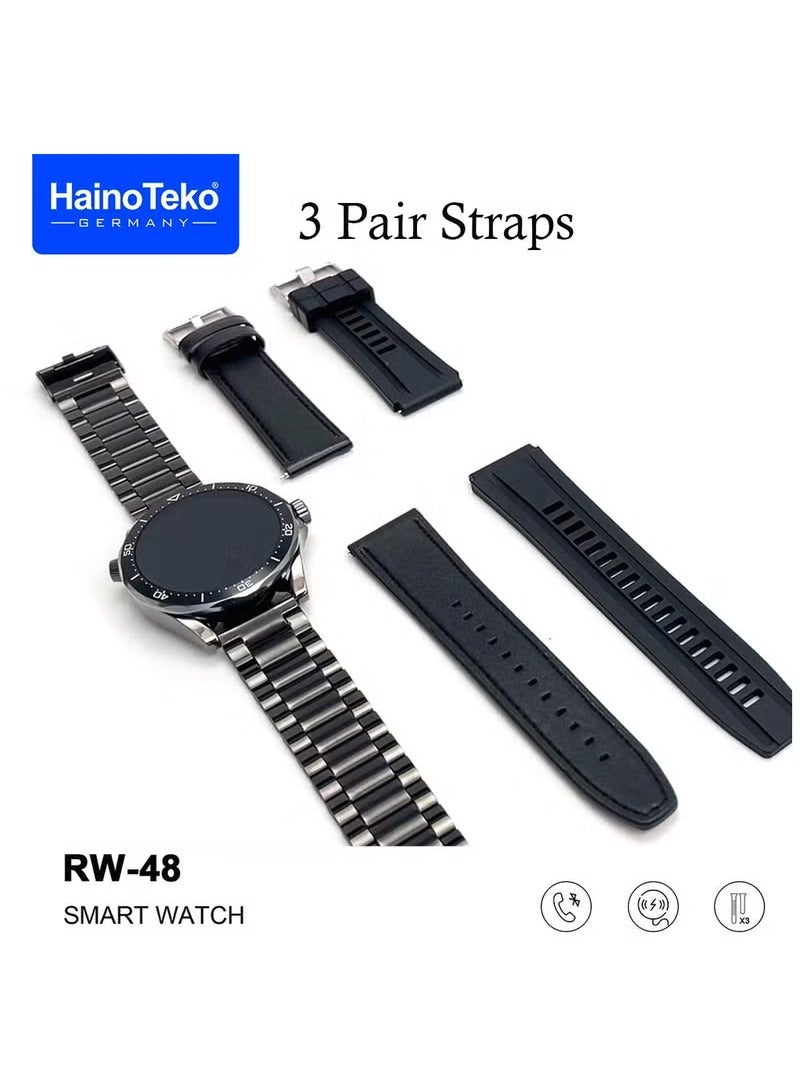 Haino Teko Haino Teko Germany RW48 Smart Watch With Round Shape AMOLED Display 3 Pair Strap and Wireless Charger For Men, Black  - Image 5