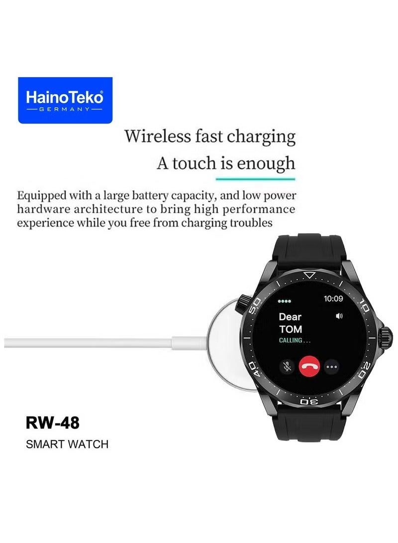 Haino Teko Haino Teko Germany RW48 Smart Watch With Round Shape AMOLED Display 3 Pair Strap and Wireless Charger For Men, Black  - Image 3