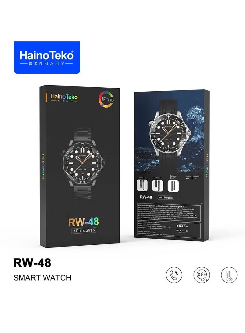 Haino Teko Haino Teko Germany RW48 Smart Watch With Round Shape AMOLED Display 3 Pair Strap and Wireless Charger For Men, Black  - Image 4