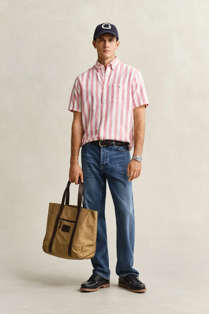 GANT  Regular Cotton Linen Stripe Short SleeveShirt for Men | Best Price UAE