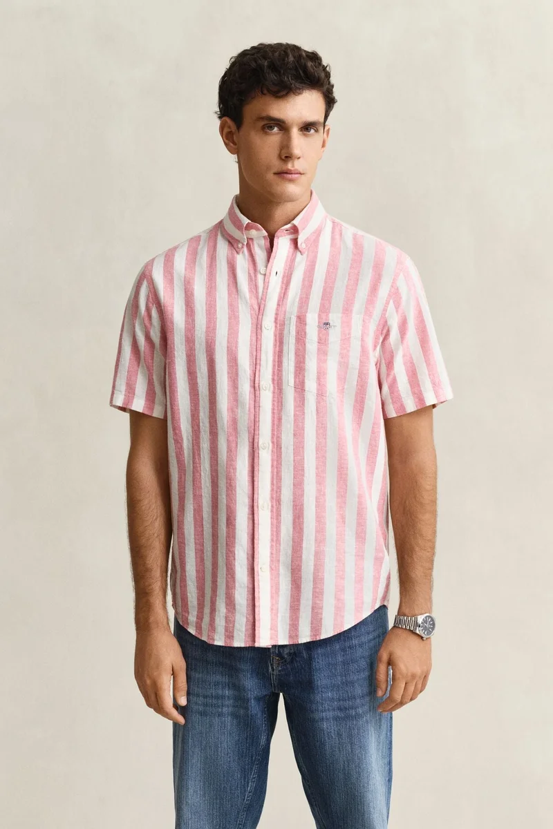 GANT  Regular Cotton Linen Stripe Short SleeveShirt for Men | Best Price UAE