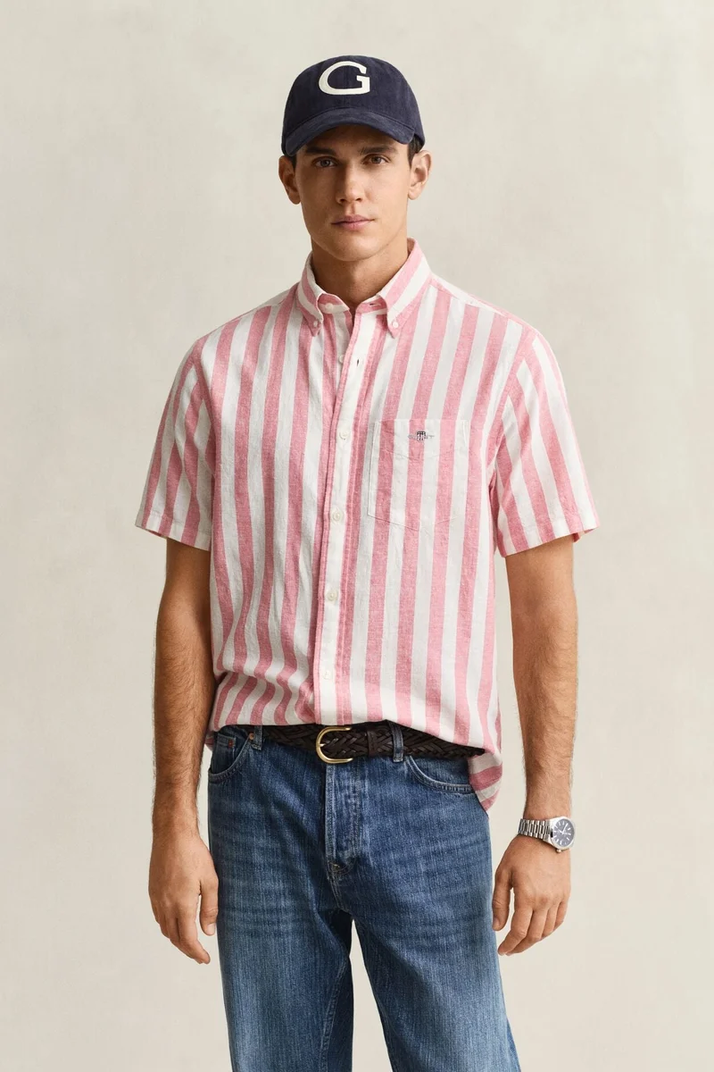 GANT Regular Cotton Linen Stripe Short SleeveShirt