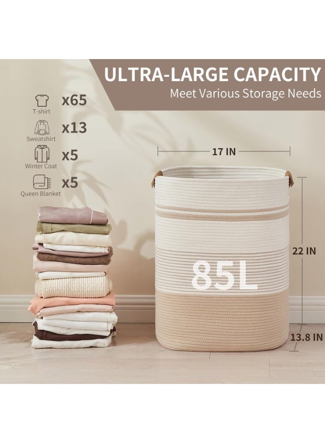 SEN WEIR 85L Large Woven Laundry Basket with Handles, Cotton Rope Storage Bin for Blankets Toys and Clothes, Decorative Tall Laundry Hamper for Living Room Bedroom Bathroom and Nursery - Image 3