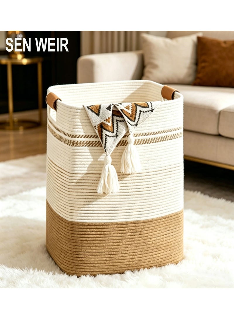 SEN WEIR 85L Large Woven Laundry Basket with Handles, Cotton Rope Storage Bin for Blankets Toys and Clothes, Decorative Tall Laundry Hamper for Living Room Bedroom Bathroom and Nursery - Image 1
