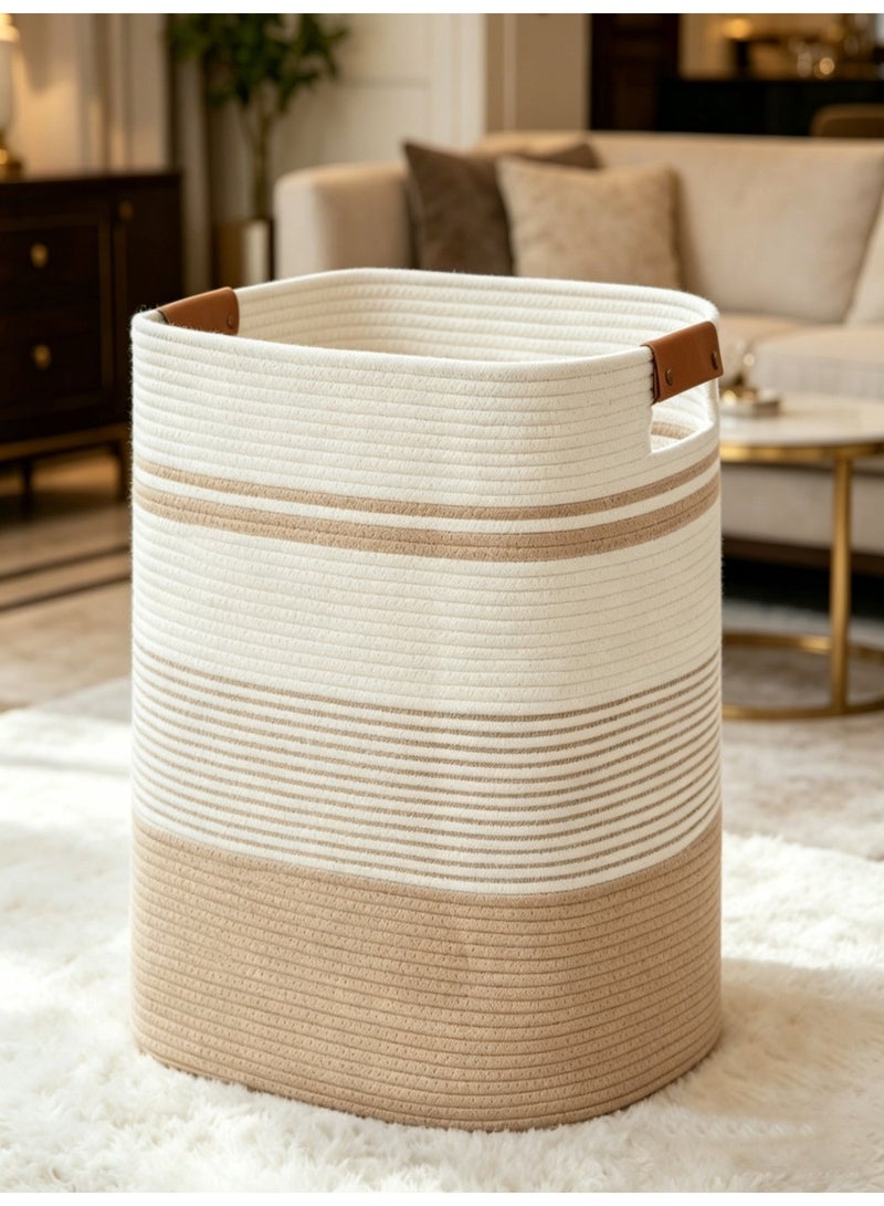 SEN WEIR 85L Large Woven Laundry Basket with Handles, Cotton Rope Storage Bin for Blankets Toys and Clothes, Decorative Tall Laundry Hamper for Living Room Bedroom Bathroom and Nursery - Image 2