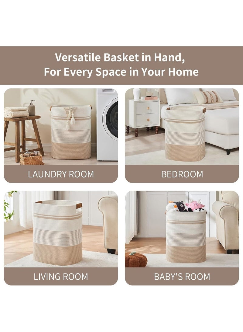 SEN WEIR 85L Large Woven Laundry Basket with Handles, Cotton Rope Storage Bin for Blankets Toys and Clothes, Decorative Tall Laundry Hamper for Living Room Bedroom Bathroom and Nursery - Image 4