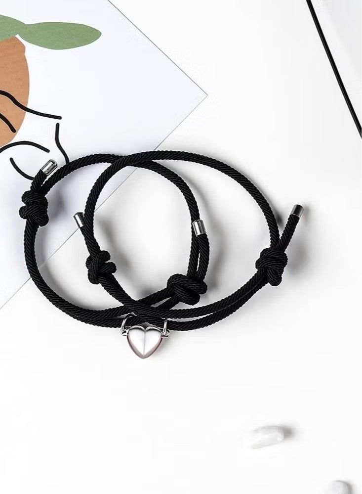 2pcs Magnetic Couple Bracelets for Women Men, Love Heart Shape Attraction Matching Bracelet Lover Gifts for Boyfriend Girlfriend Best Friend Handmade Rope Jewelry Bracelet Love Gift Chain - Image 3