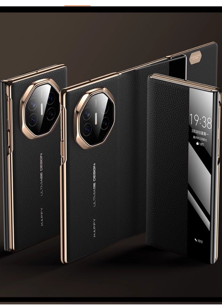 Generic - HUAWEI MateXT Phone Case New XT Extraordinary Master Triple Folding Screen Flip Smart Windows Protective Case with Bottom Axis Hinge Full Package [Xuan Black] - Image 1