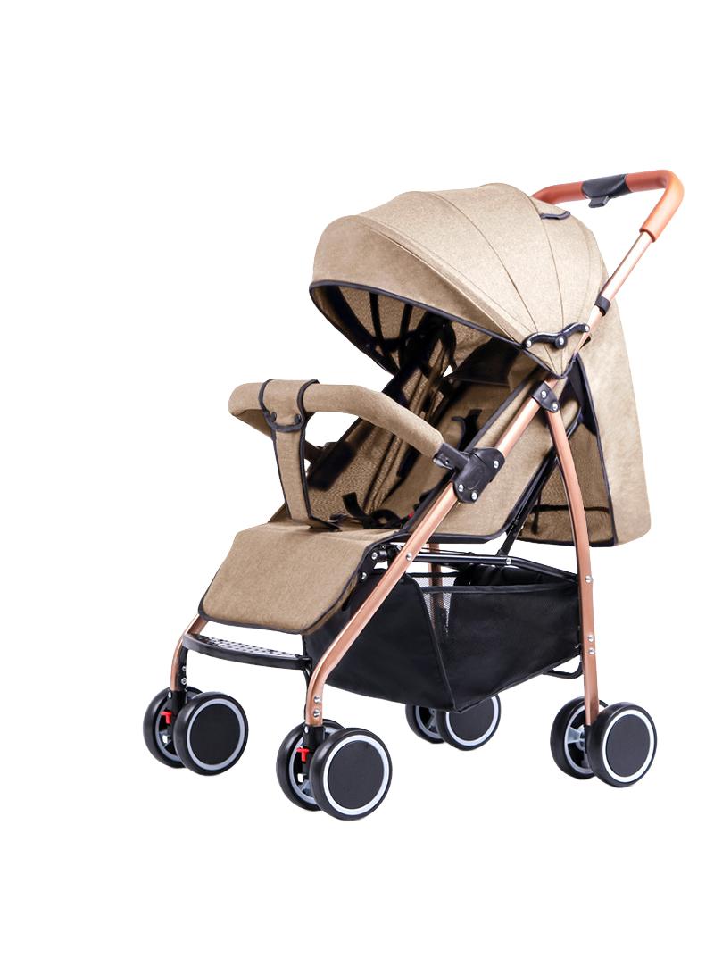 Bidirectional Baby Stroller With Lightweight Shock Absorption Sitting And Lying Down Foldable Newborn Portable Stroller(Light Brown) - Image 1