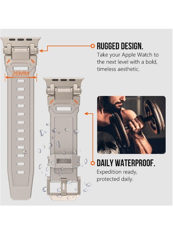 Watch Strap for Apple Watch Ultra 2 49mm, Compatible with Series 9/8/SE2/7/6/SE/5/4/3/2/1, 45mm/44mm/42mm, Durable Metal Connector, Rugged TPU Sport Replacement Band, Starlight 