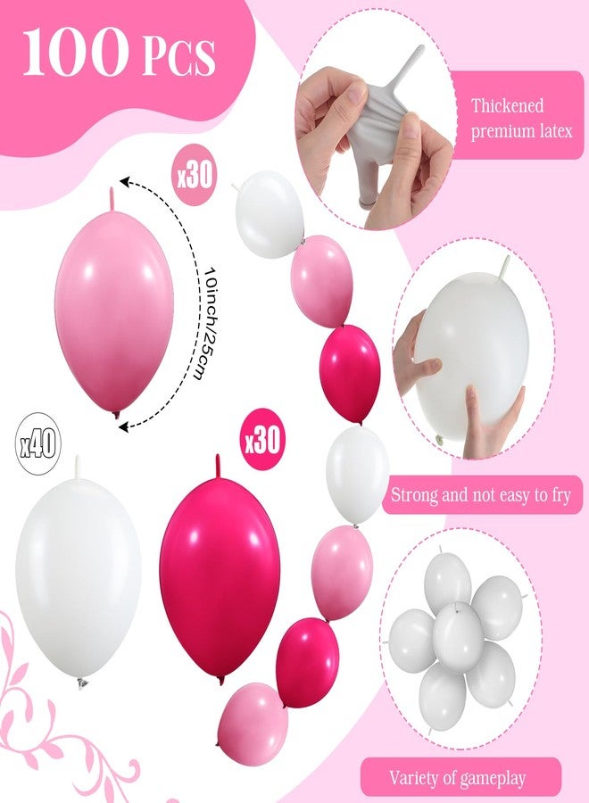 Meanplan 100 Pcs Link Balloon Quick Linking Latex Connected Balloons Linkable for New Year's Party Valentine's Day Carnival Wedding Decoration(10 Inch,Pink, Hot Pink, White) - Image 2