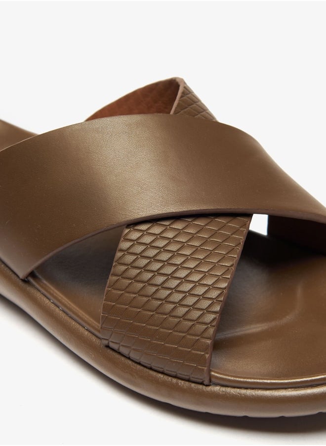 LBL by Shoexpress - Men Textured Slip-On Cross Strap Sandals - Image 1