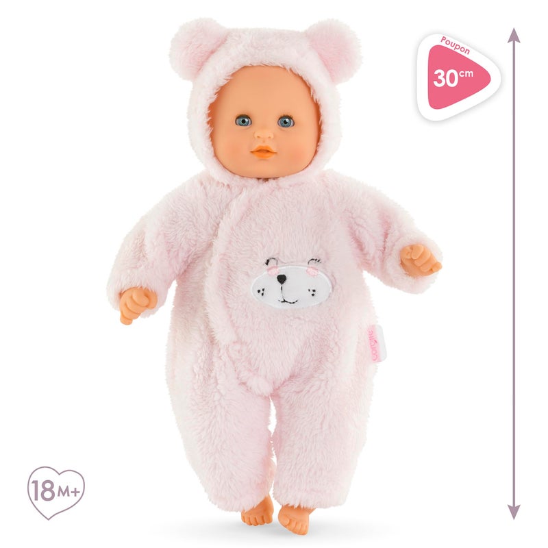 Corolle My First Baby Doll Cuddly Teddy Bear - 12" Soft Boy Baby Doll with Vanilla Scent, Pink Bear Outfit & Sleeping Eyes for Girls, Cute Reborn Realistic Baby Dolls for 2 Year Old Girls - Image 2
