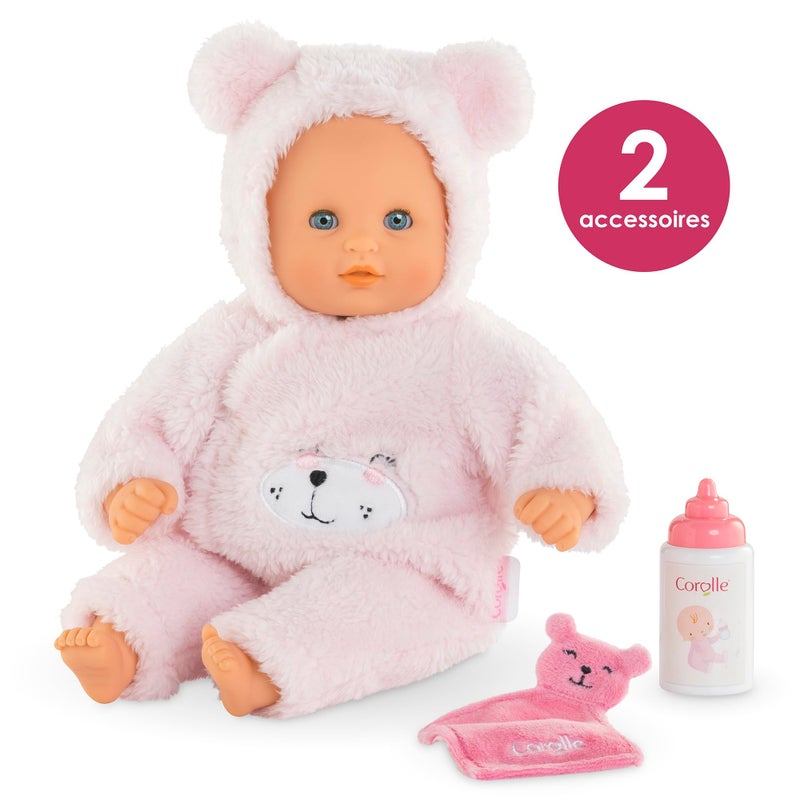 Corolle My First Baby Doll Cuddly Teddy Bear - 12" Soft Boy Baby Doll with Vanilla Scent, Pink Bear Outfit & Sleeping Eyes for Girls, Cute Reborn Realistic Baby Dolls for 2 Year Old Girls - Image 5