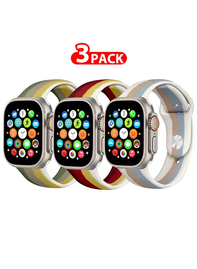 CATANES 3 Pack For Apple Watch Band 49mm 45mm 44mm 42mm Stripe Silicone Replacement Band for iWatch Ultra2 Ultra Series 9/8/7/SE/6/5/4/3/2/1 - Image 1