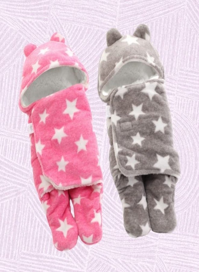 First Kick New Born Baby Blanket Pack of Super Soft Wearable Baby Wrapper Durable Fleece Polyester Cum Baby Sleeping Bag for Baby Boys, Baby Girls, Babies (76cm x 70cm, 0-6 Months) Pink Grey - Image 1