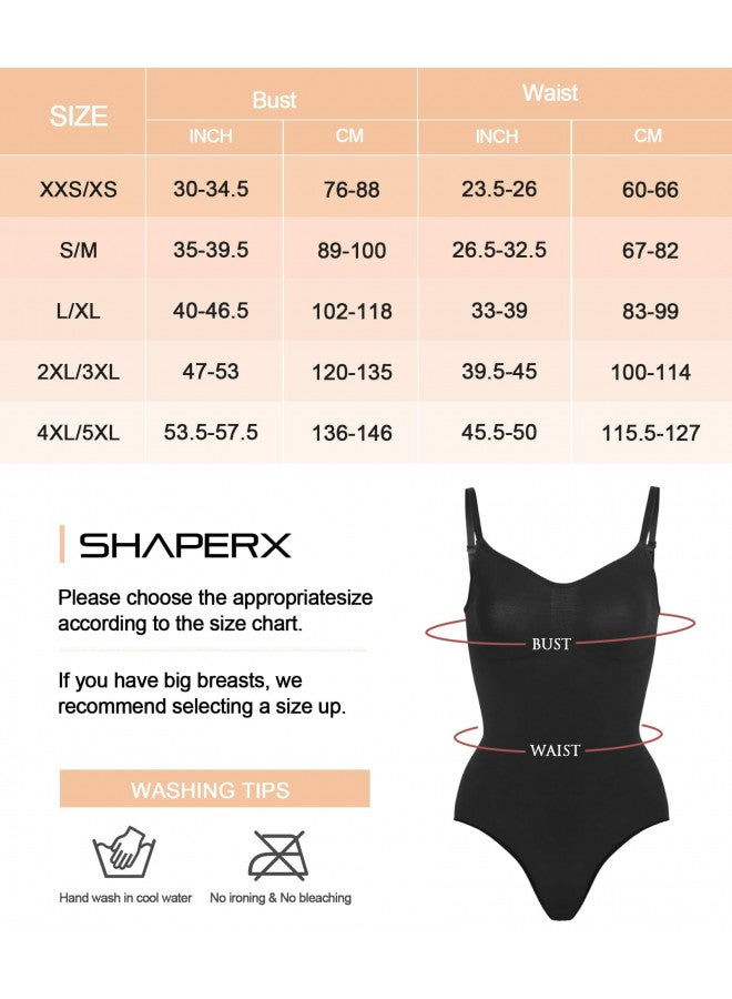 SHAPERX Women's Shapewear Bodysuit Tummy Control Body Shaper Seamless Sculpting Snatched Waist Body Suit,SZ5215-Black-L/XL - Image 2