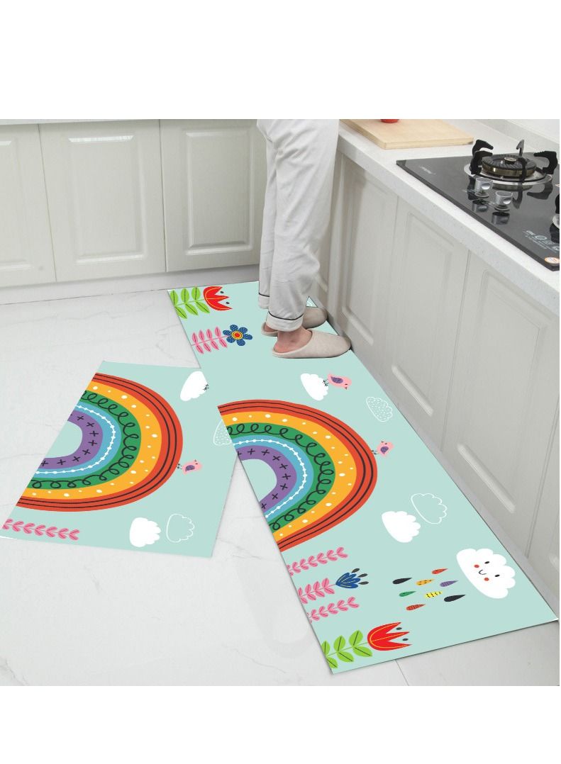 Y&D 2-Piece Non-Slip Floor Mats Cute Cartoon Super Absorbent Kitchen Rug Set 