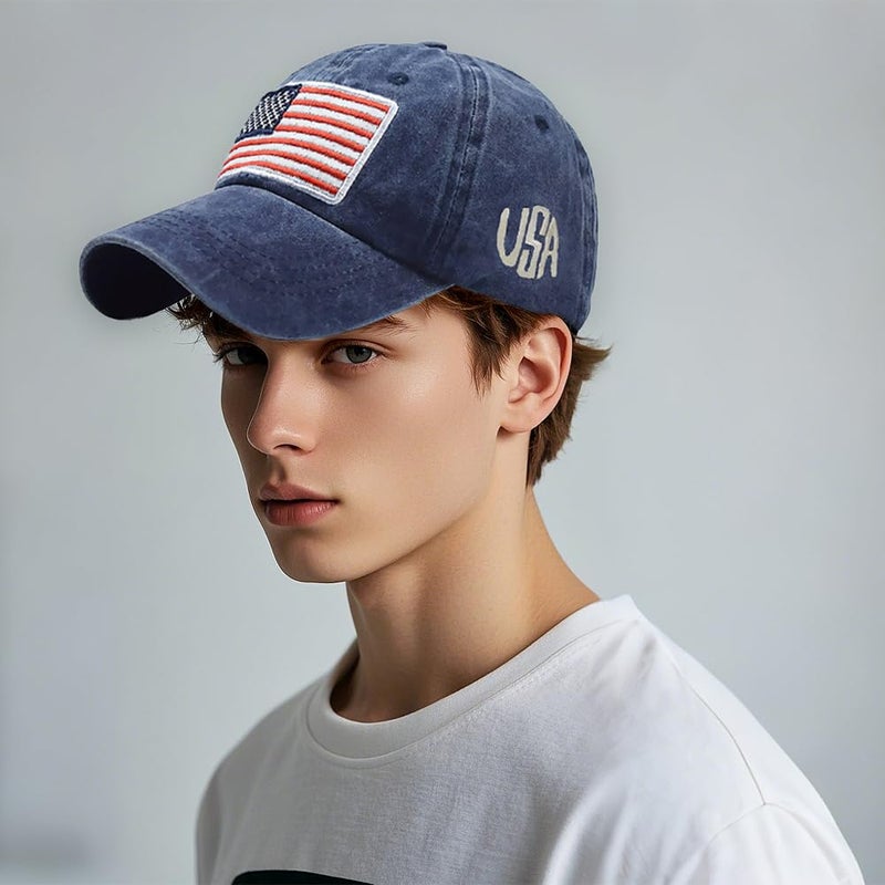 Ptduabenlu American Flag Baseball Cap for Men Women USA Embroidery Washed Adjustable Cotton Dad Hat - Image 2
