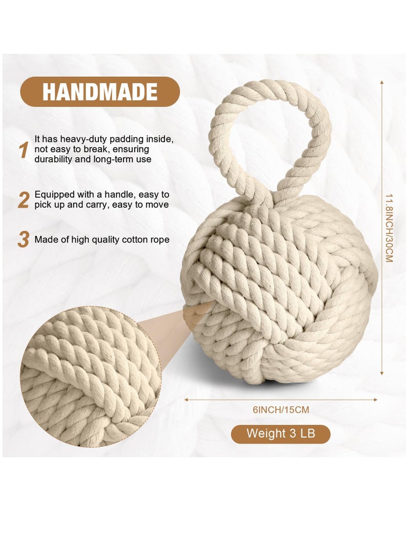 Excefore 1 Pcs 3 Lbs Decorative Door Stop Rope Knot with Handle 6 Inch Nautical Fabric Door Stopper Twisted Knot Cotton Weighted Interior Doorstop for Door Window Bookend Dog Toys, Ivory  - Image 2