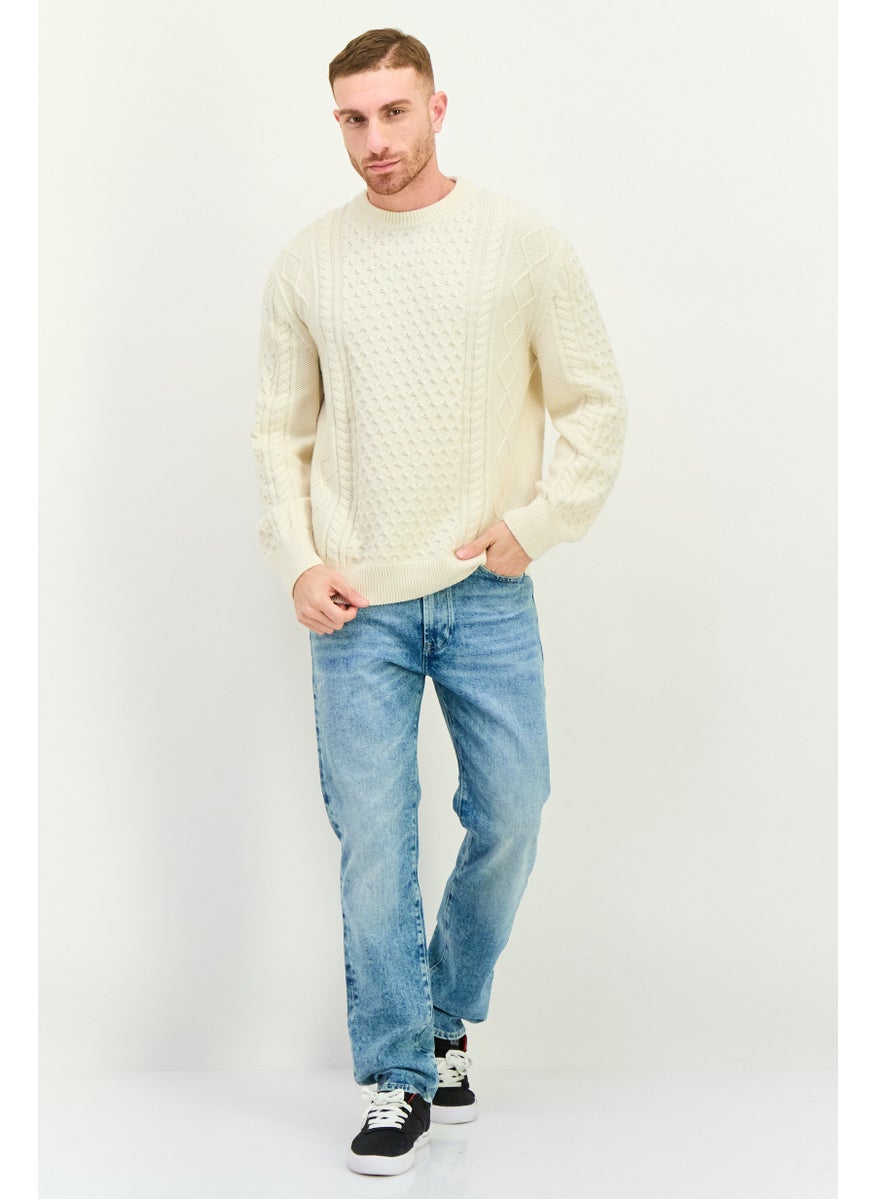 GANT Men Crew Neck Knitted Sweater, Cream  - Image 4