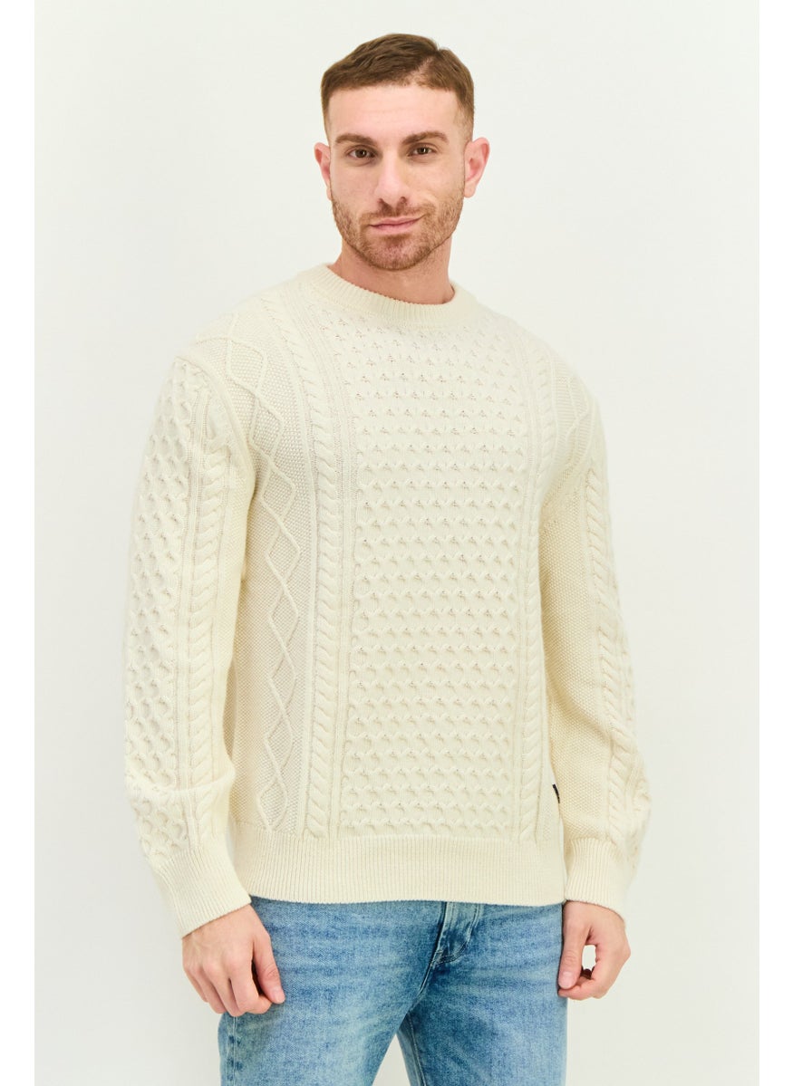 GANT Men Crew Neck Knitted Sweater, Cream  - Image 1