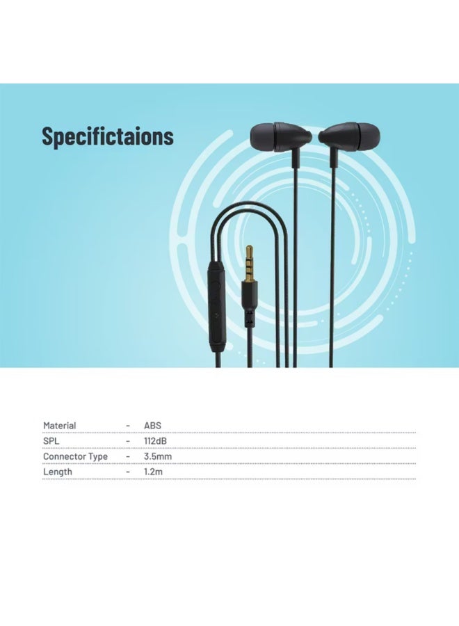 porodo Blue In-Ear Stereo Earphones with 3.5mm AUX Connector, 112dB SPL, High-Clarity Microphone, 1.2m Cable Length, ABS Material - Black - Image 5