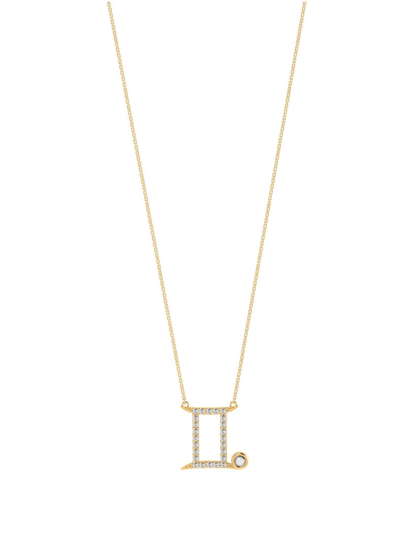 Capri Gold Capri Gold 18K Yellow Gold Gemini Zodiac Sign Necklace with Pearl and Diamond 
