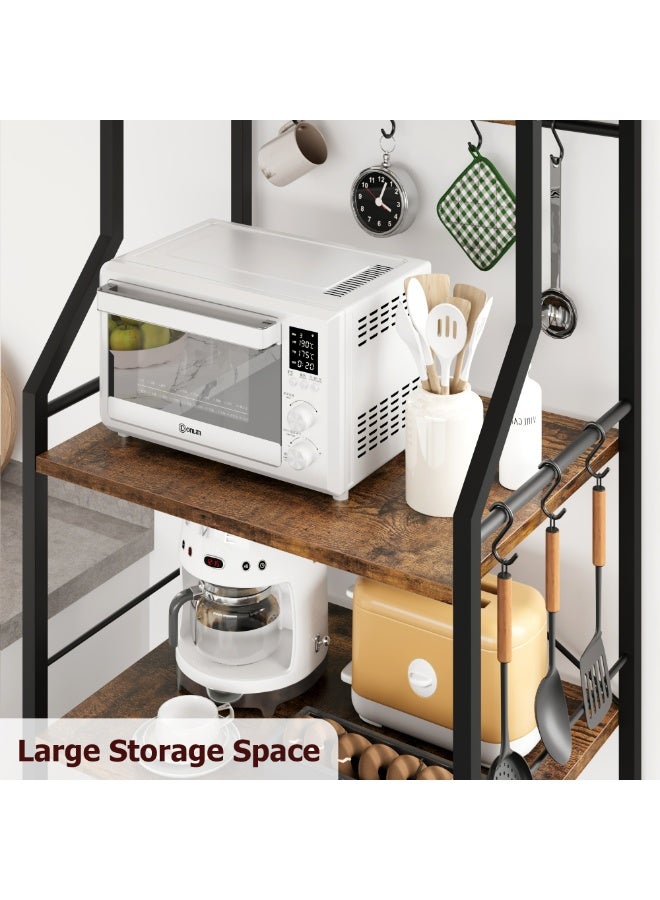 رف تخزين للمطبخ، رف خباز قائم، حامل ميكروويف مع سلتين سلكيتين كبيرتين، محطة قهوة صناعية من 5 طوابق - Image 2