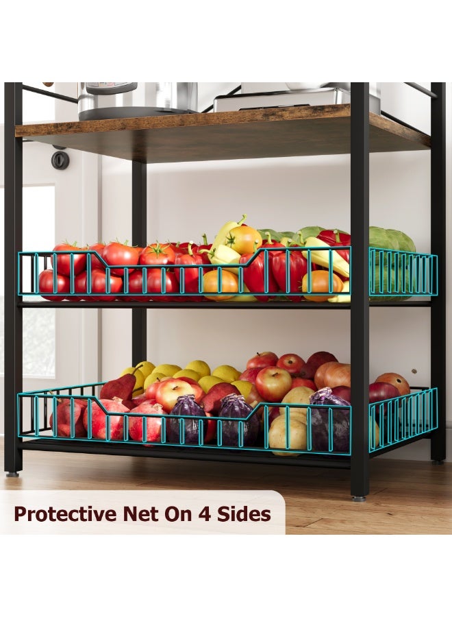 رف تخزين للمطبخ، رف خباز قائم، حامل ميكروويف مع سلتين سلكيتين كبيرتين، محطة قهوة صناعية من 5 طوابق - Image 4