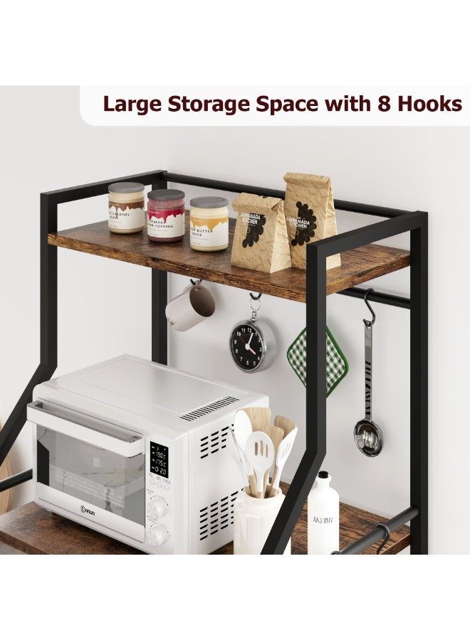 رف تخزين للمطبخ، رف خباز قائم، حامل ميكروويف مع سلتين سلكيتين كبيرتين، محطة قهوة صناعية من 5 طوابق - Image 3