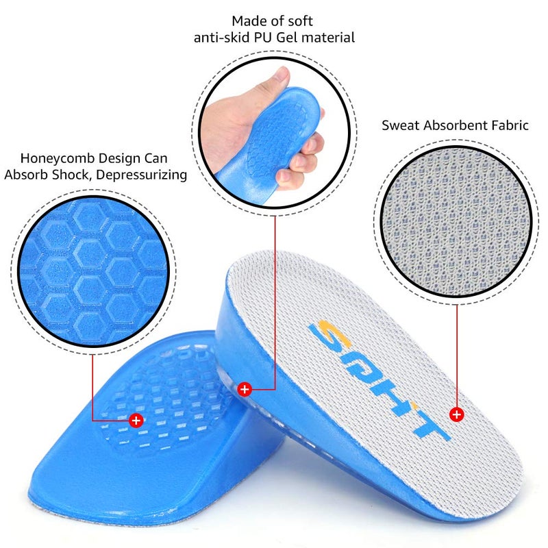 SQHT Heel Lift for Achilles Tendonitis, Heel Pain and Leg Length Discrepancy, Shoe Inserts for Men and Women (Blue&Beige, Small (1.4" Height)) - Image 2