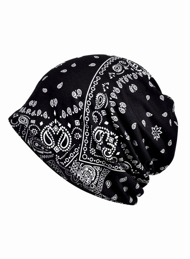 Turban Hat, Spring Summer One Piece Double Layer Stretchy Cotton Cashew Hat, Cool Hip Hop Turban Hat, Women Men Loose Slouchy Beanie Cancer Snood Cap (Black) - Image 1