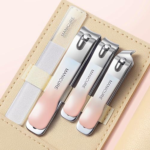 Agabani 4pcs Portable Nail Clipper Set, Manicure Kit Including Pointed Nail Clipper, Straight Nail Clipper, Nail File, PU Storage Bag, Suitable For Home And Travel Use, Gifts for Women and Men(PINK) - Image 1