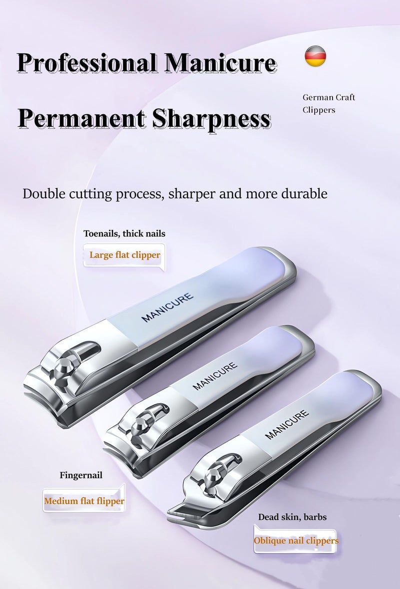 Agabani 4pcs Portable Nail Clipper Set, Manicure Kit Including Pointed Nail Clipper, Straight Nail Clipper, Nail File, PU Storage Bag, Suitable For Home And Travel Use, Gifts for Women and Men(PINK) - Image 3