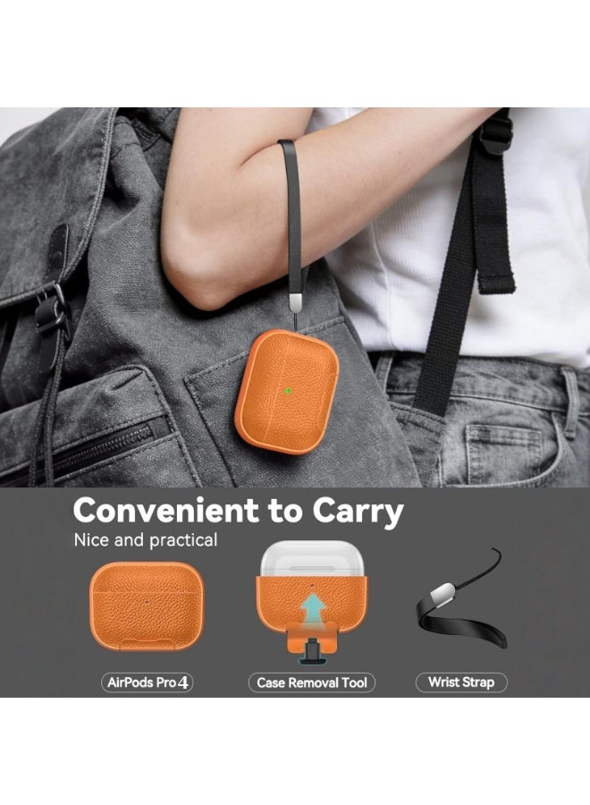 هذا الغطاء الواقي الجديد ذو الملمس الجلدي متوافق مع سماعات AirPods 4 ويأتي مزودًا بحبل تعليق. يتميز بمقاومته للخدوش ومتانته، مما يجعله مثاليًا للسفر. - Image 2