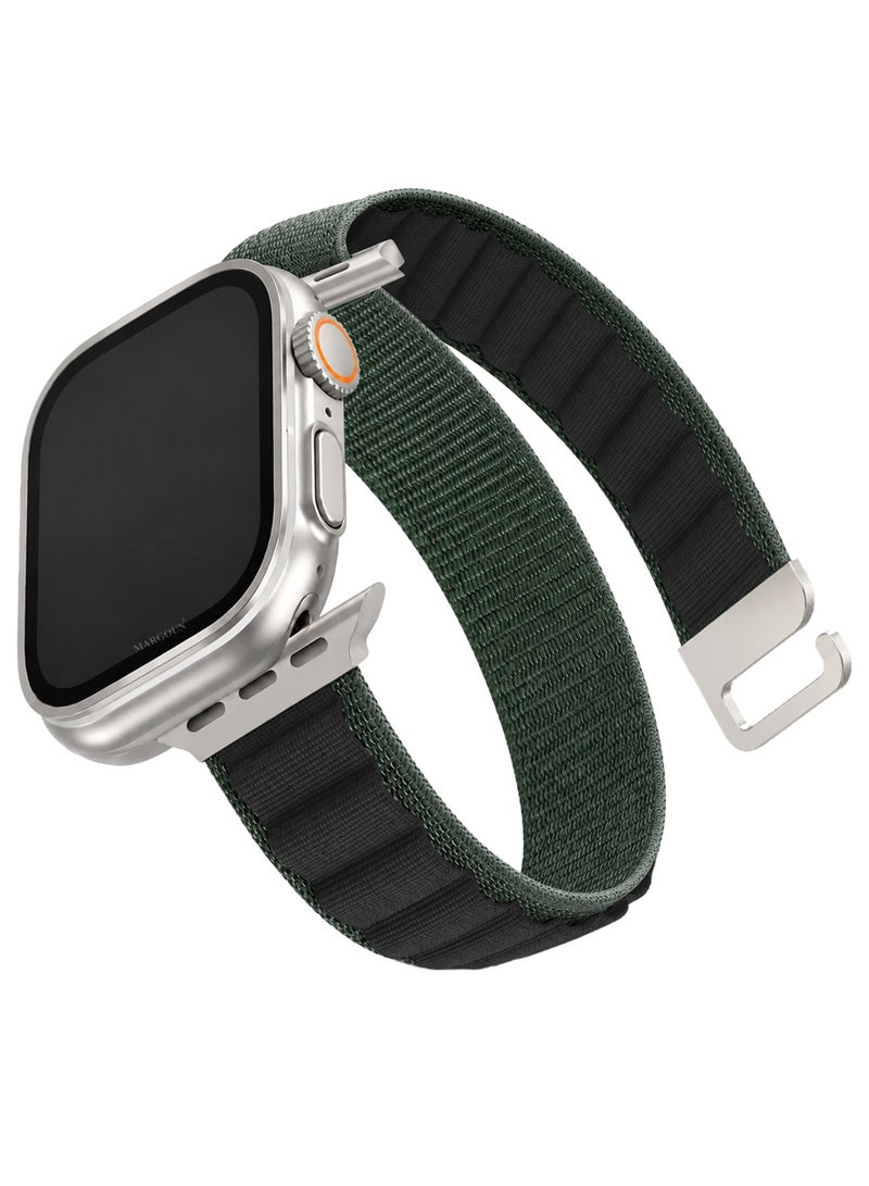 حزام بديل لساعات آبل 49mm 46mm 45mm 44mm - حزام ألباين للنساء والرجال - قابل للتعديل مع حزام معدني G-Hook لساعات iWatch Ultra Series SE 8/7/6/5/4/3/2/1 - أخضر/أسود - Image 2
