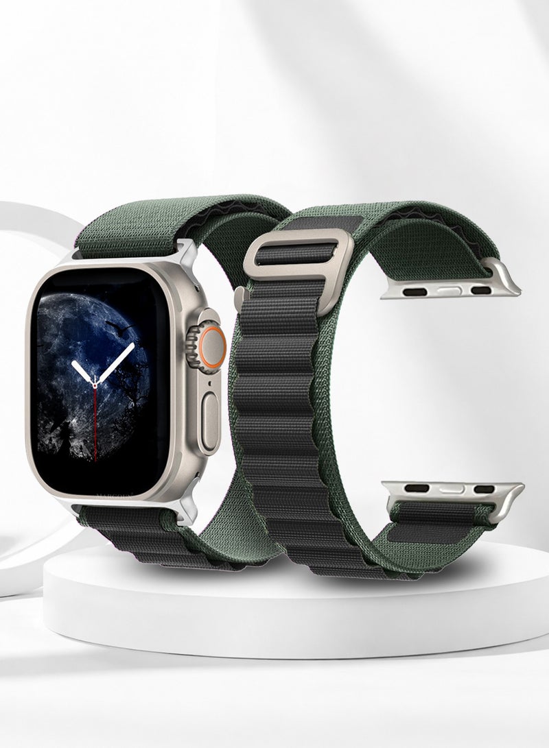 حزام بديل لساعات آبل 49mm 46mm 45mm 44mm - حزام ألباين للنساء والرجال - قابل للتعديل مع حزام معدني G-Hook لساعات iWatch Ultra Series SE 8/7/6/5/4/3/2/1 - أخضر/أسود - Image 1