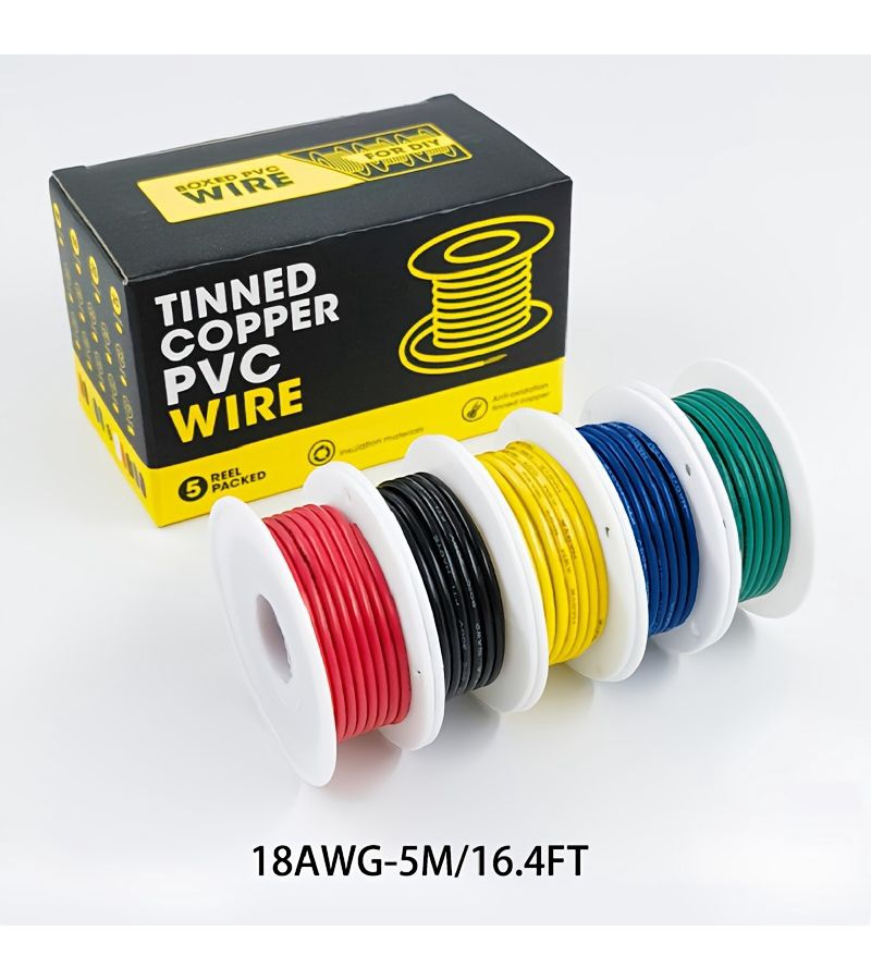 PVC-18AWG-16.4FT/5M Tinned Copper Electrical Wire for DIY Projects Home Wiring Car Audio LED Applications and Electronic Devices - Image 1