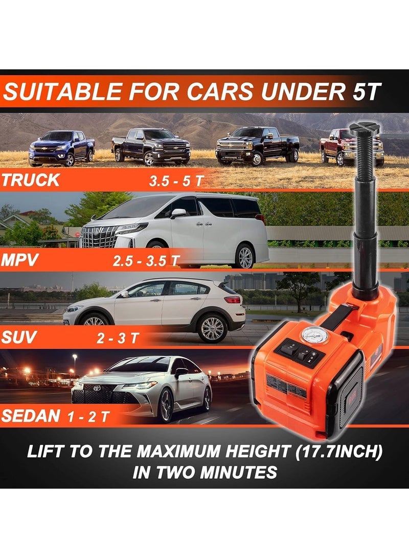 أيه بي جي مجموعة رافعة هيدروليكية كهربائية للسيارة 5 أطنان 12 فولت 5 في 1 مع مفتاح ربط صدمي وضاغط هواء، رافعة محمولة للسيارات الرياضية متعددة الاستخدامات والسيارات السيدان، أداة طوارئ على جانب الطريق مع ضوء LED ومطرقة أمان - Image 3