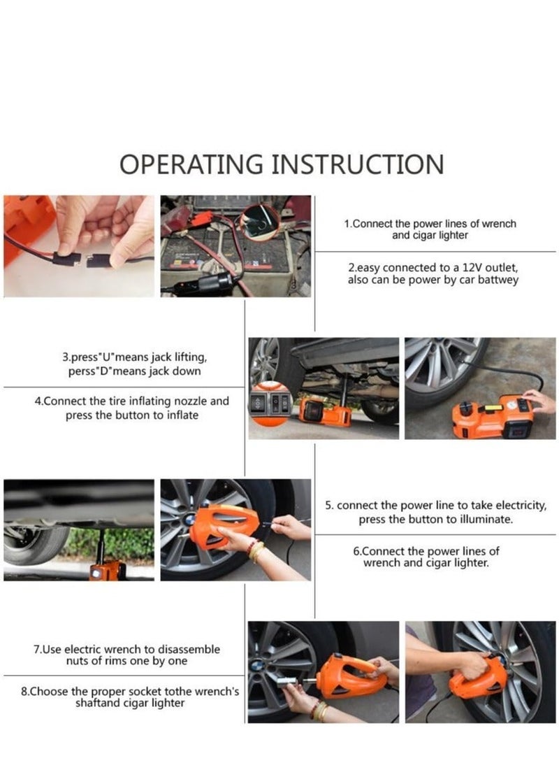 أيه بي جي مجموعة رافعة هيدروليكية كهربائية للسيارة 5 أطنان 12 فولت 5 في 1 مع مفتاح ربط صدمي وضاغط هواء، رافعة محمولة للسيارات الرياضية متعددة الاستخدامات والسيارات السيدان، أداة طوارئ على جانب الطريق مع ضوء LED ومطرقة أمان - Image 5