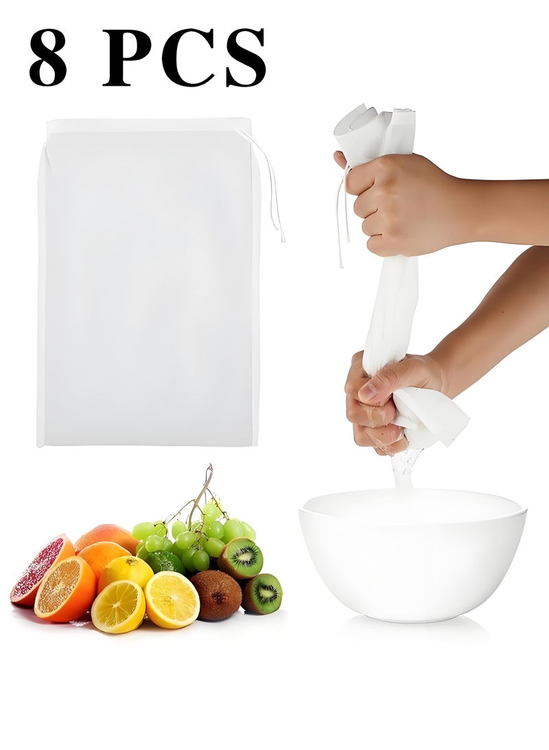 Wish Plus 8 PCS Food Grade Nut Milk Filter Bags, 220 Micron 20*30CM Fine Mesh Bag for Straining Milk, Coffee, Juices, Tea, Soy Milk - Image 1