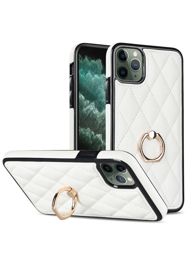 زبون جراب هاتف iPhone 11 Pro مصنوع من جلد البولي يوريثان على شكل معين مع حامل حلقي - Image 1