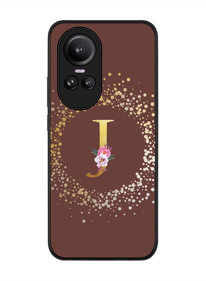 Stylizedd Rugged Black Edge case for Oppo Reno10 / Oppo Reno10 Pro Case Cover - Custom Monogram Initial Letter Floral Pattern Alphabet - J (Brown) - Image 1
