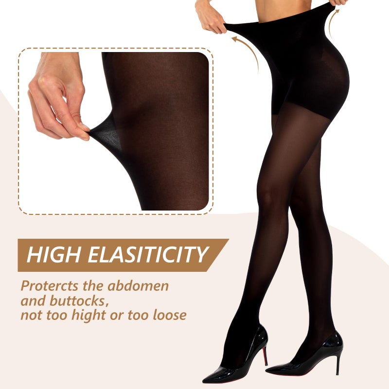 MANZI 2 Pairs Compression Pantyhose for Women Shaping Black Tights 10-15mmHg Support 50D Opaque Stockings  Black S - Image 3