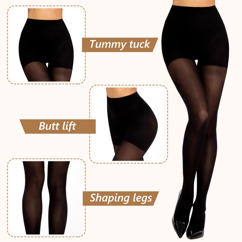 MANZI 2 Pairs Compression Pantyhose for Women Shaping Black Tights 10-15mmHg Support 50D Opaque Stockings  Black S - Image 2