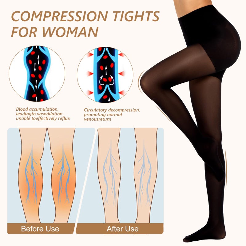 MANZI 2 Pairs Compression Pantyhose for Women Shaping Black Tights 10-15mmHg Support 50D Opaque Stockings  Black S - Image 5