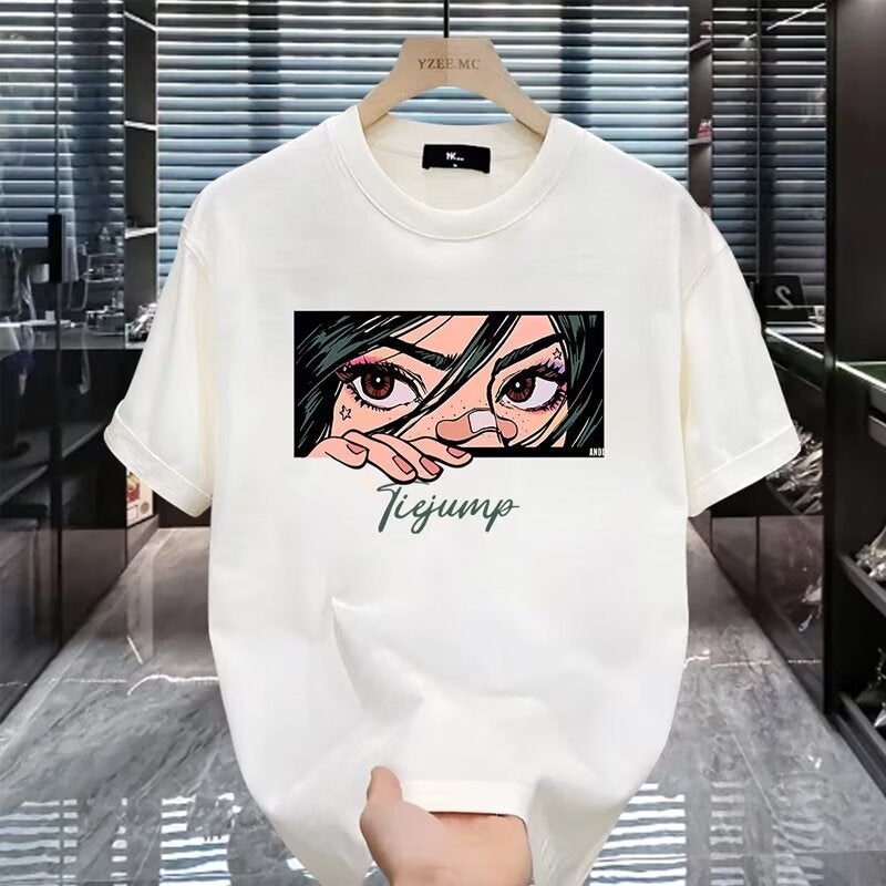 Short-sleeved T-shirt men's fashion brand summer loose half-sleeve 2024 new fashion ins simple cartoon printed top - Image 5